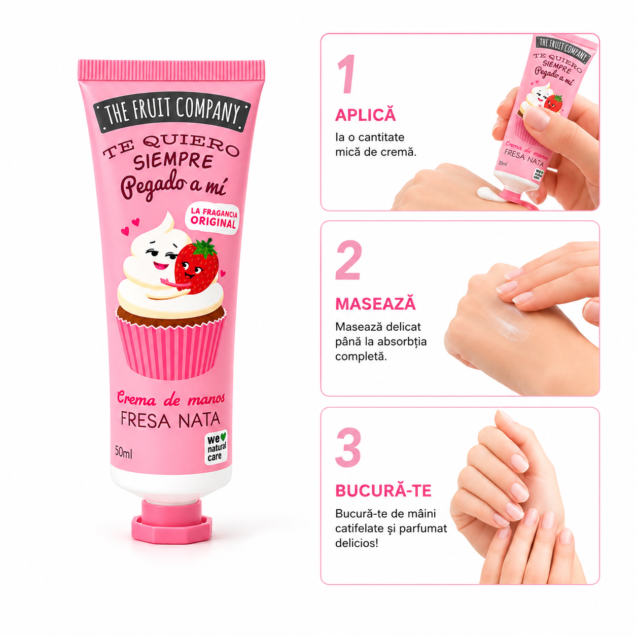 Cremă de Mâini cu Aromă de Căpșuni & Frișcă - The Fruit Company 50 ml