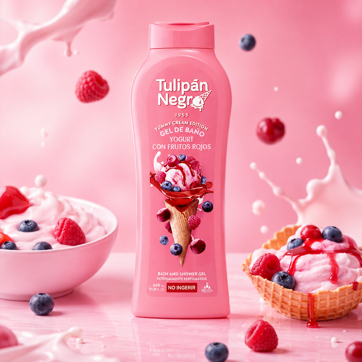 Gel de Duș cu Iaurt și Fructe Roșii - Tulipan Negro 650 ml 🍓