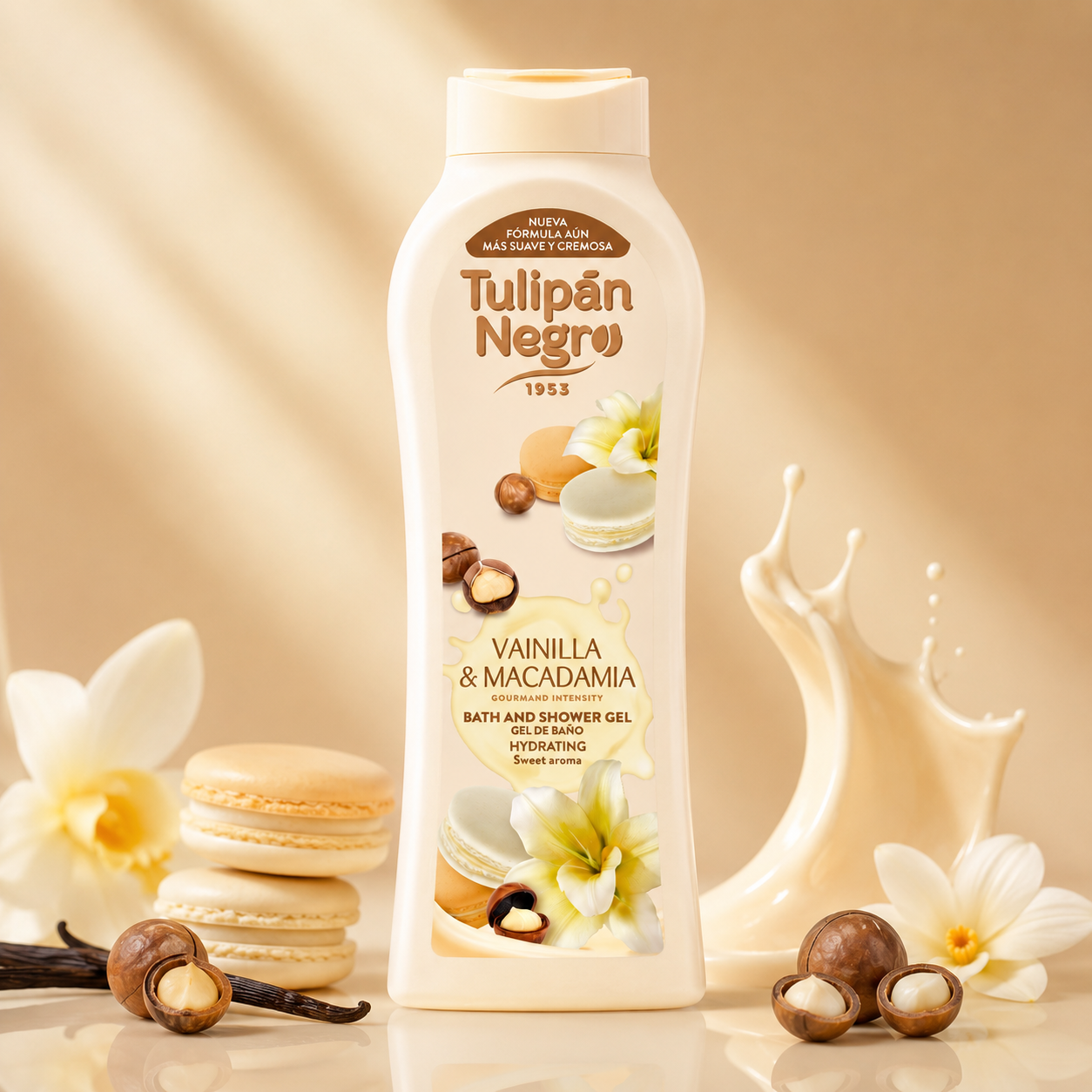 Gel de Duș Vanilie și Macadamia - Tulipan Negro 650 ml 🌰