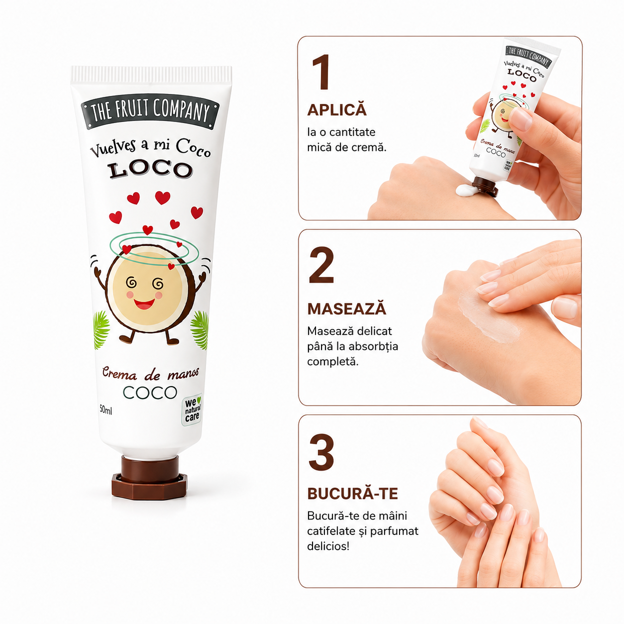 Cremă de Mâini Hidratantă cu Aromă de Cocos - The Fruit Company 50 ml🥥
