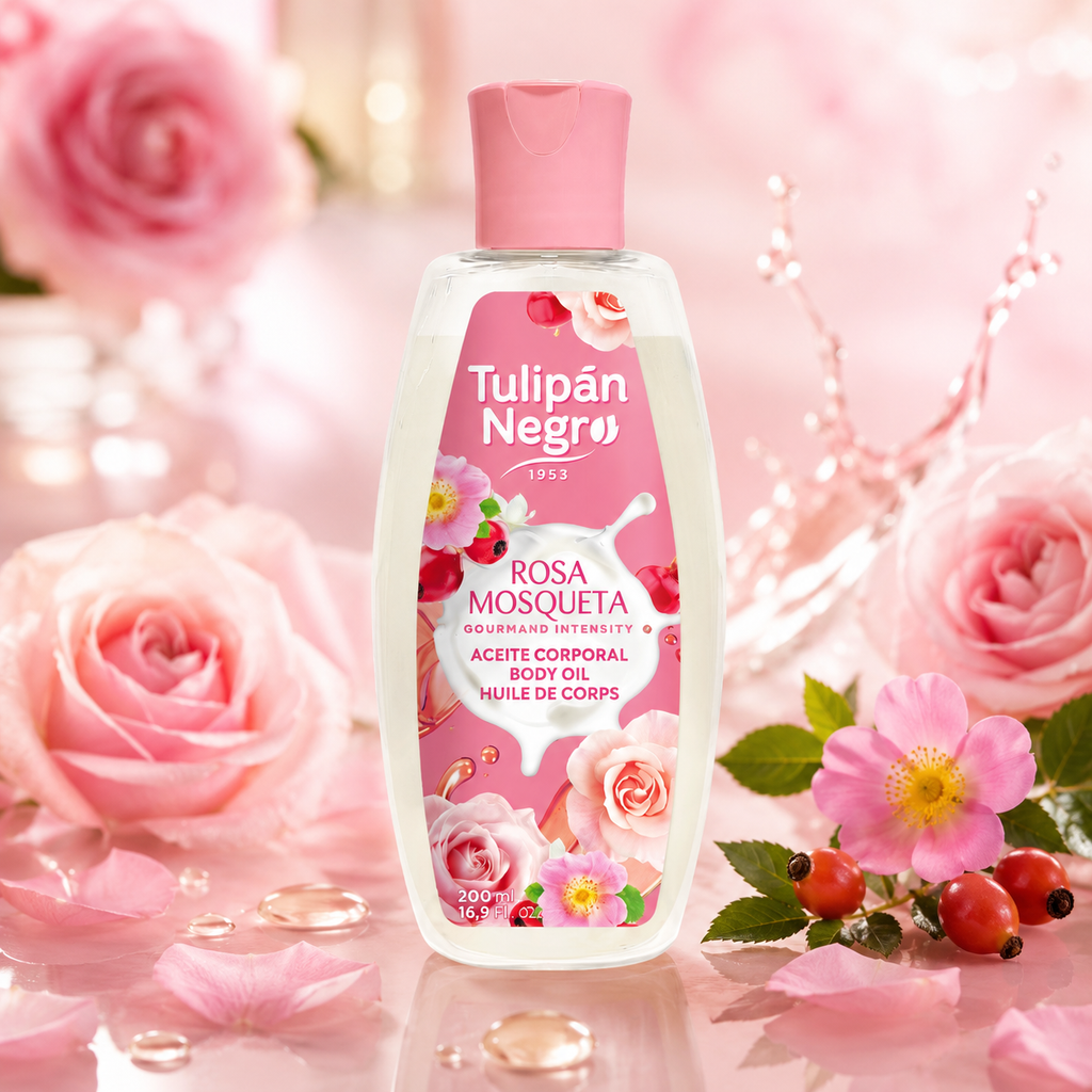Ulei de corp Tulipan Negro cu lalele negre și măceșe 200 ml