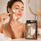 Set Masaj Facial Gua Sha + Rolă Cuarț Alb